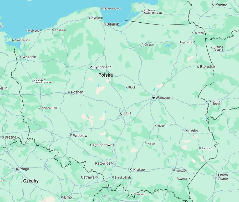 Mapa obszaru działania: Radom, Warszawa, Łódź, Kraków, Kielce, Lublin
